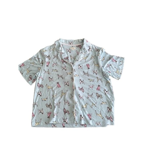 Beauty Sleep Social Dog Print Short Sleeve Notch Collar Pajama Shirt and Pajama - Picture 3 of 11